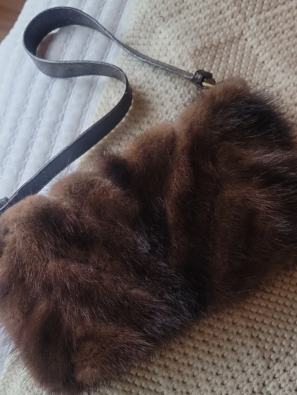 Brown Fur Wristlet Clutch with Leather Strap - Picture 1 of 3